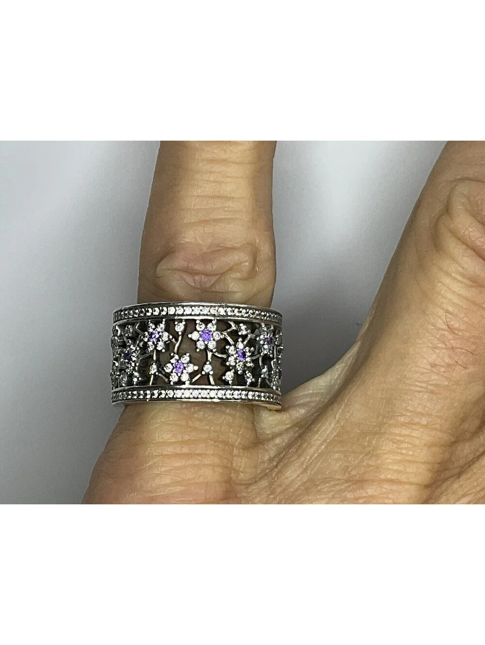 Pandora Forget Me Not Purple CZ Ring Sz 6 Retired